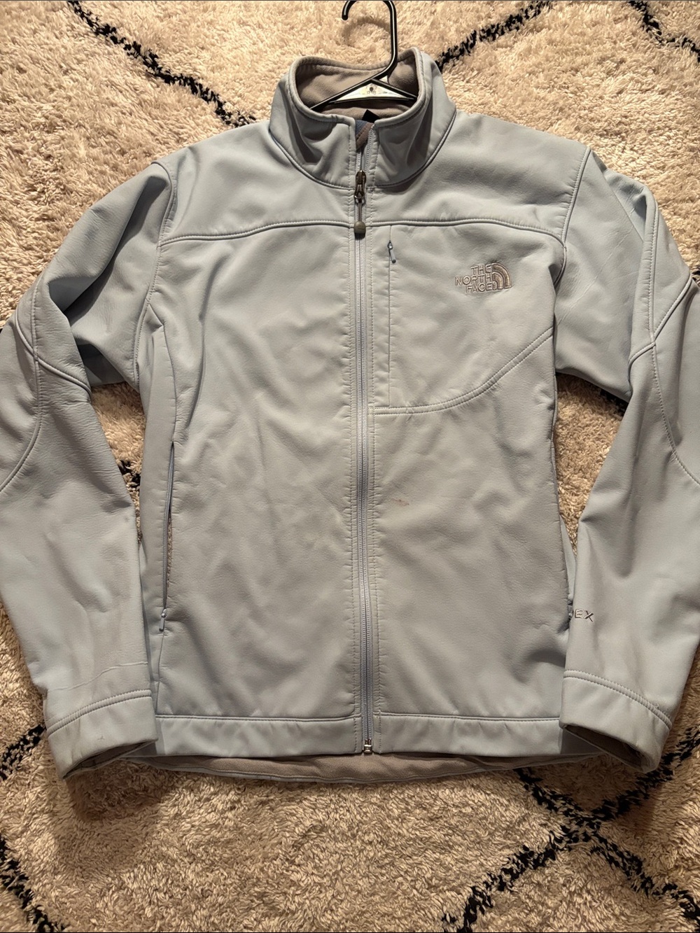 The North Face Women’s Large Apex Softshell Jacket Light Grey/Blue *stain*